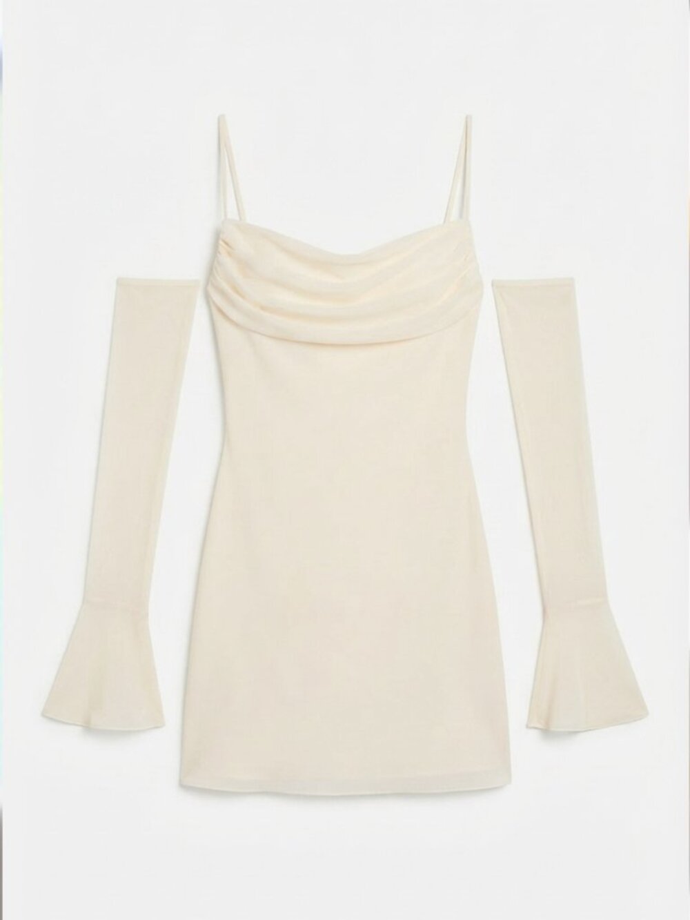 Oh Polly Nairi Long Sleeve Bardot Mini Dress - Cream NWT US 8